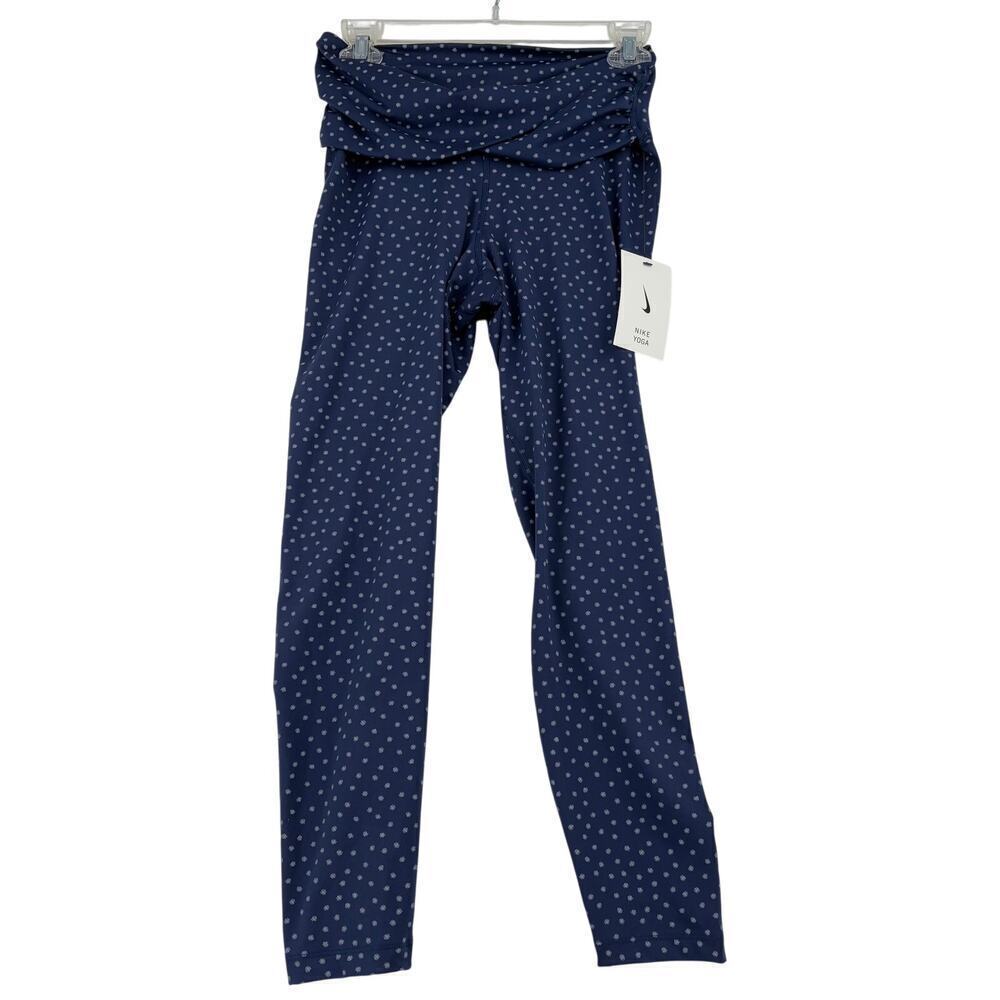 Nike Yoga Twist Waist High Rise 7/8 Length Leggings Size XS Blue Dots Dri-Fit